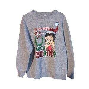 Vintage Betty Boop Sweatshirt Dreaming Of A Green Christmas Size Large